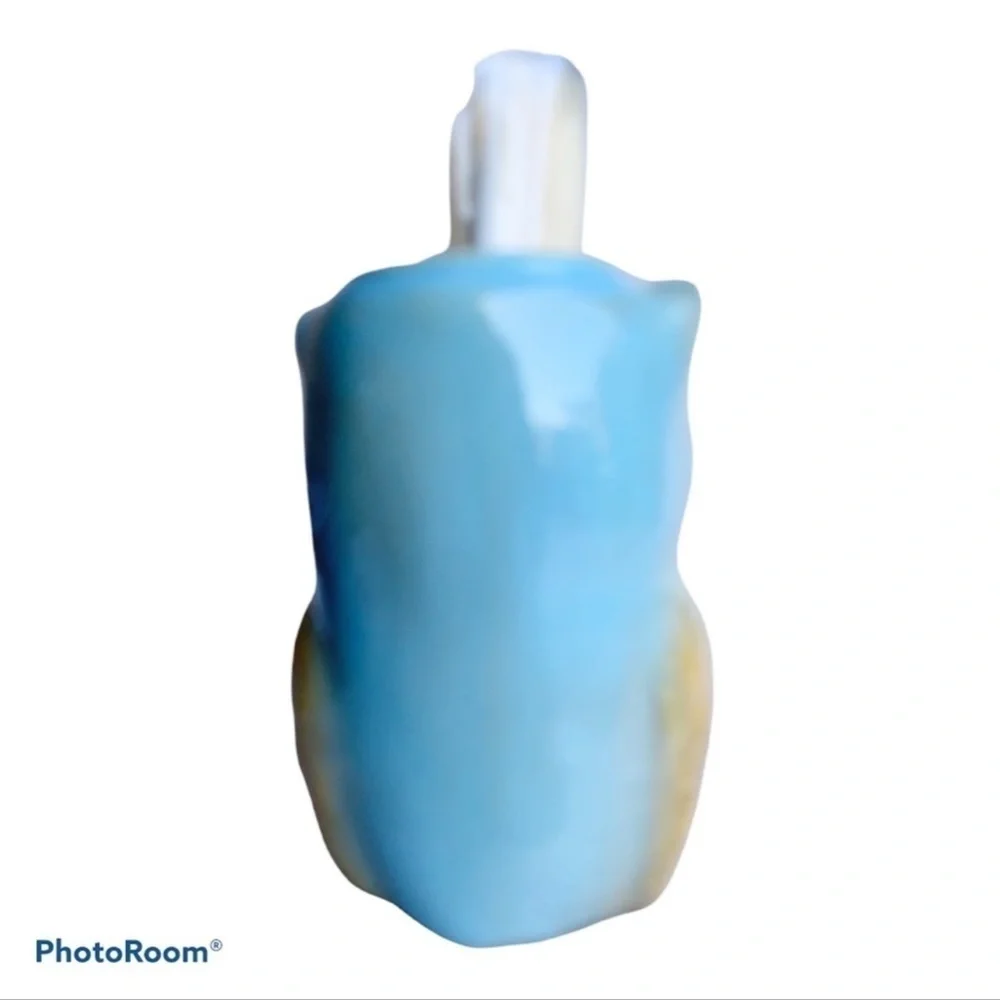 Kitchen Toothpick Holder Glazed Ceramic Country Owl Decor Blue White